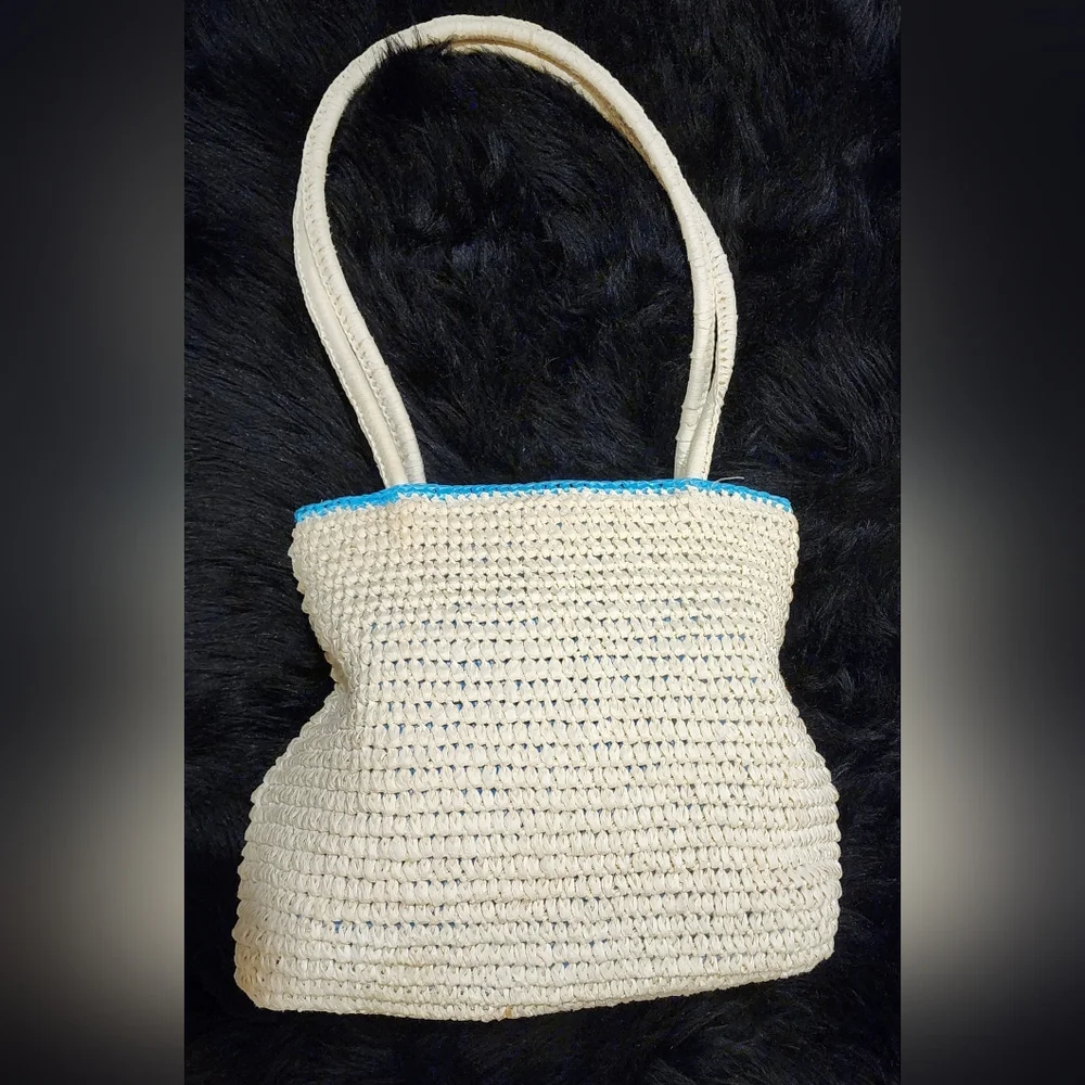 Summer Boho Straw Beach Bag Crocheted Tote With Embroidered Flowers